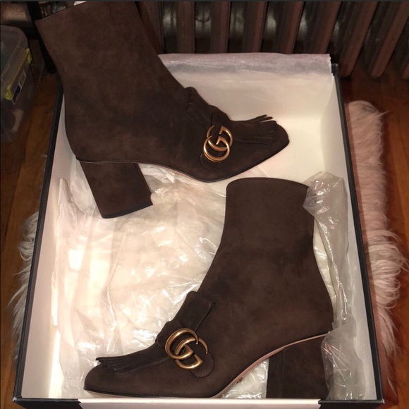 Gucci Marmont Gg Brown Suede Boots 